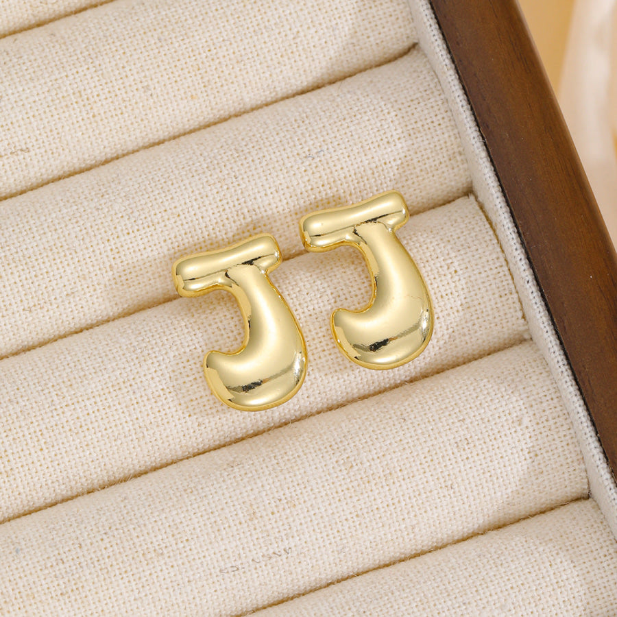 18K Gold-Plated Bubble Letter Stud Earrings Style J / One Size Apparel and Accessories