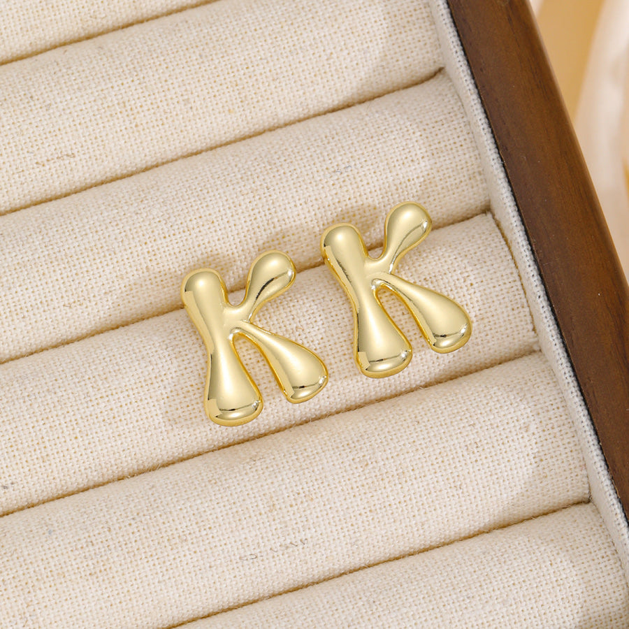 18K Gold-Plated Bubble Letter Stud Earrings Style K / One Size Apparel and Accessories