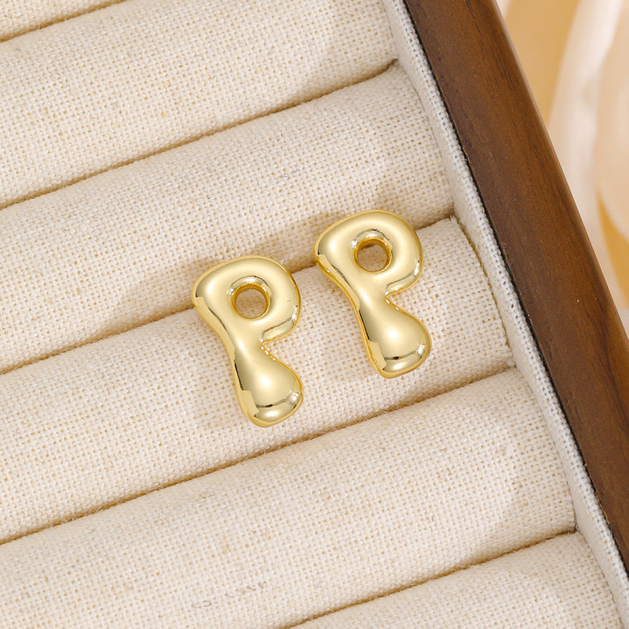 18K Gold-Plated Bubble Letter Stud Earrings Style P / One Size Apparel and Accessories