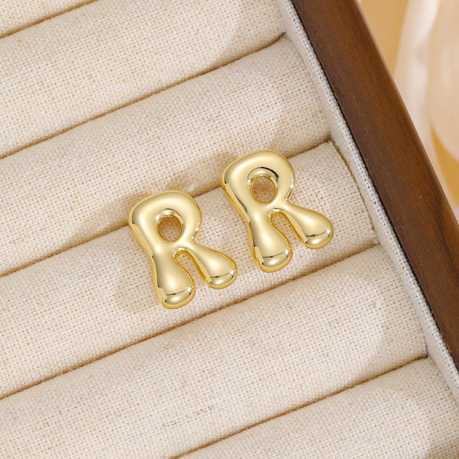 18K Gold-Plated Bubble Letter Stud Earrings Style R / One Size Apparel and Accessories