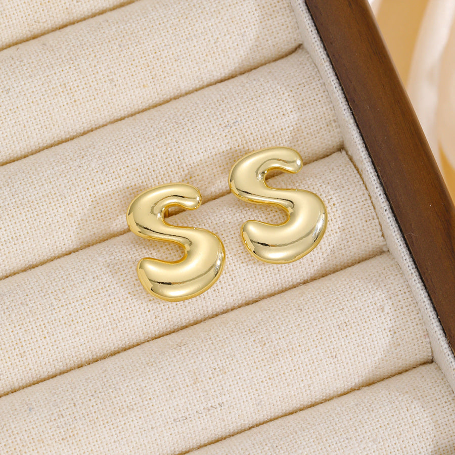 18K Gold-Plated Bubble Letter Stud Earrings Style S / One Size Apparel and Accessories