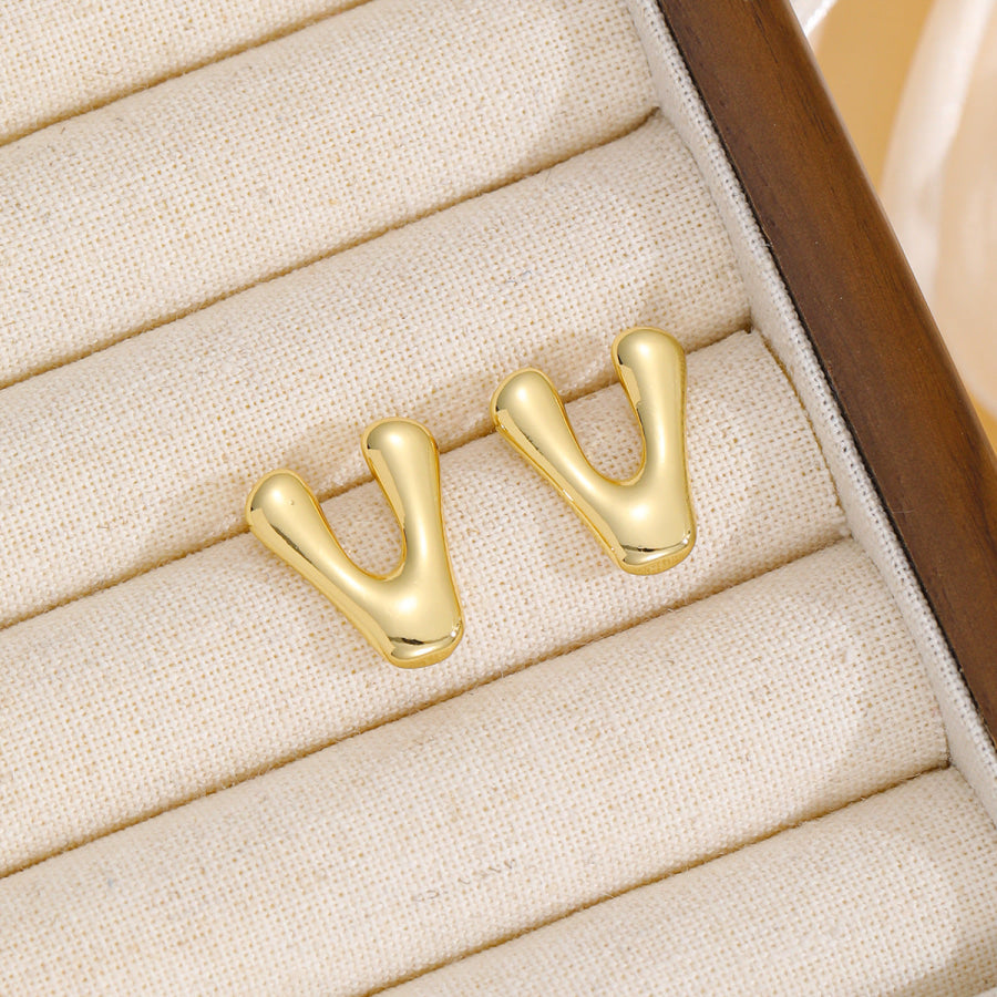 18K Gold-Plated Bubble Letter Stud Earrings Style V / One Size Apparel and Accessories