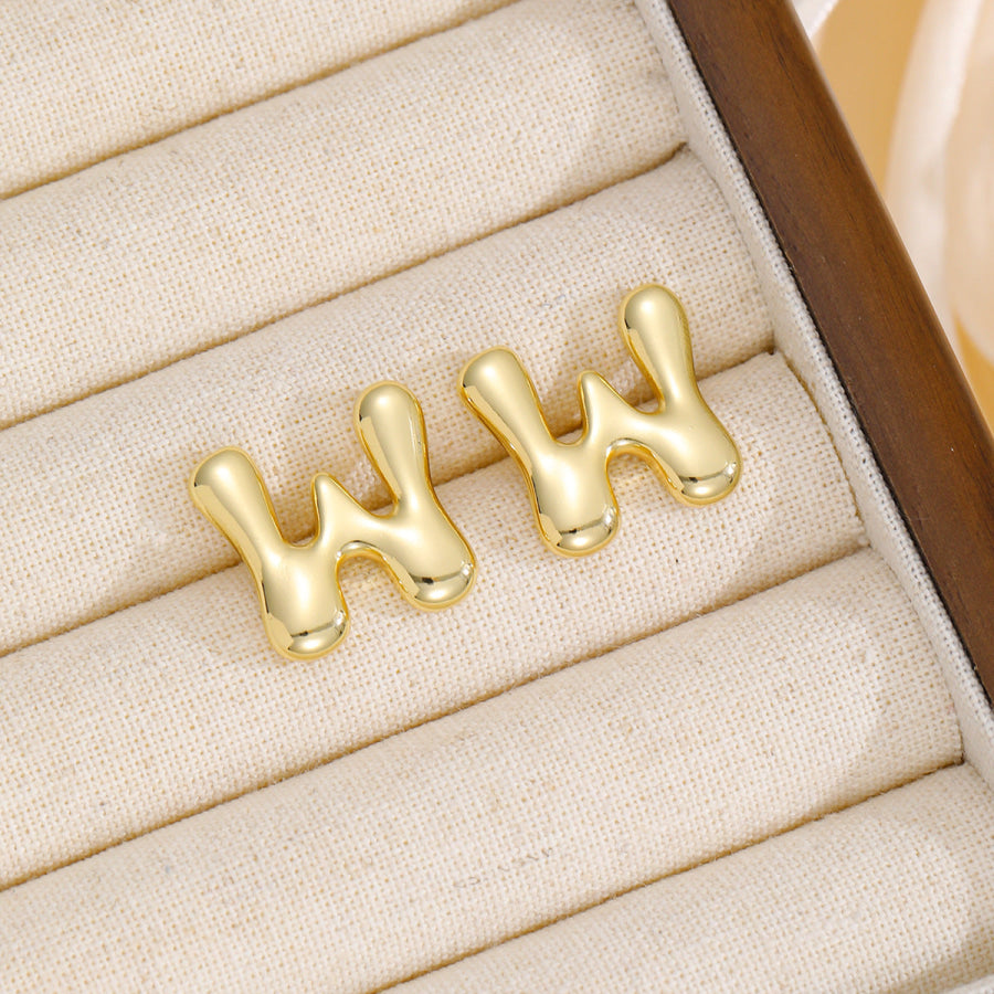 18K Gold-Plated Bubble Letter Stud Earrings Style W / One Size Apparel and Accessories