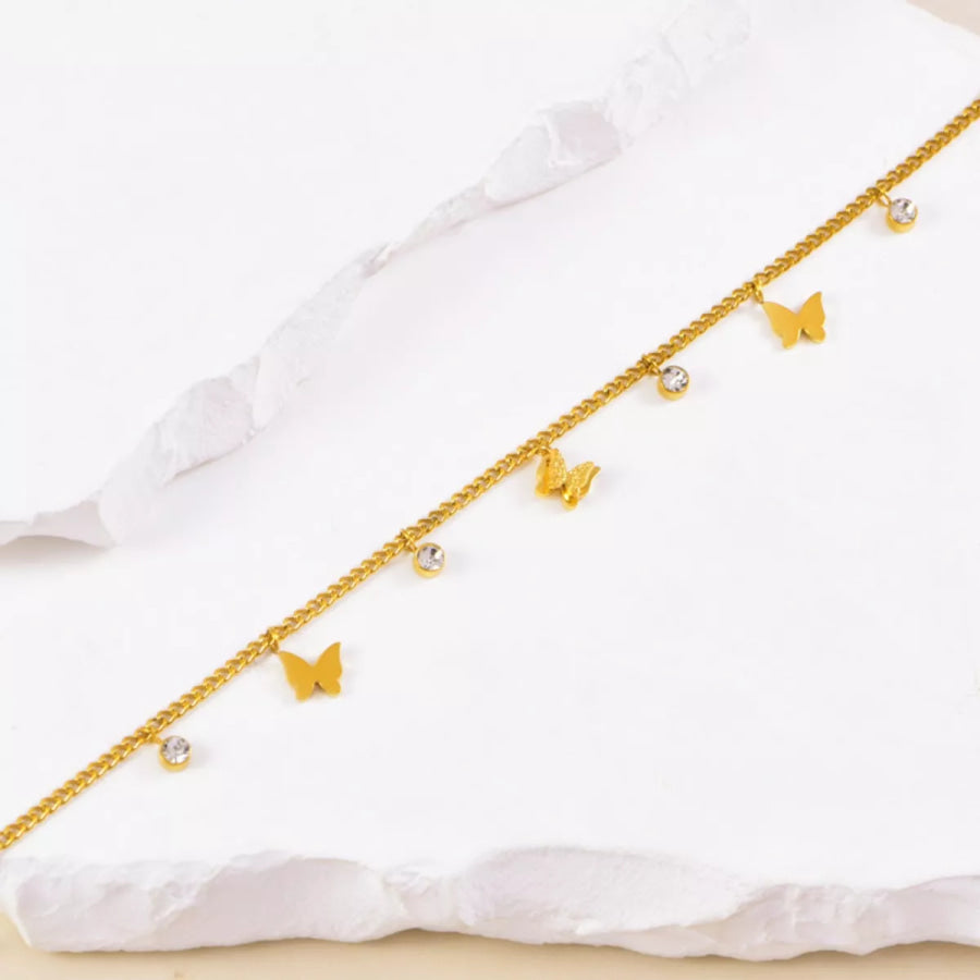 18K Gold-Plated Butterfly Charm Anklet Bracelets Gold / One Size Apparel and Accessories