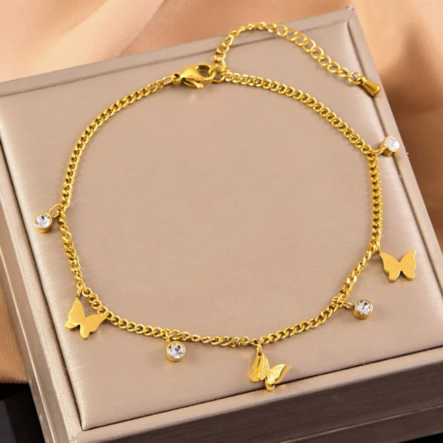18K Gold-Plated Butterfly Charm Anklet Bracelets Gold / One Size Apparel and Accessories