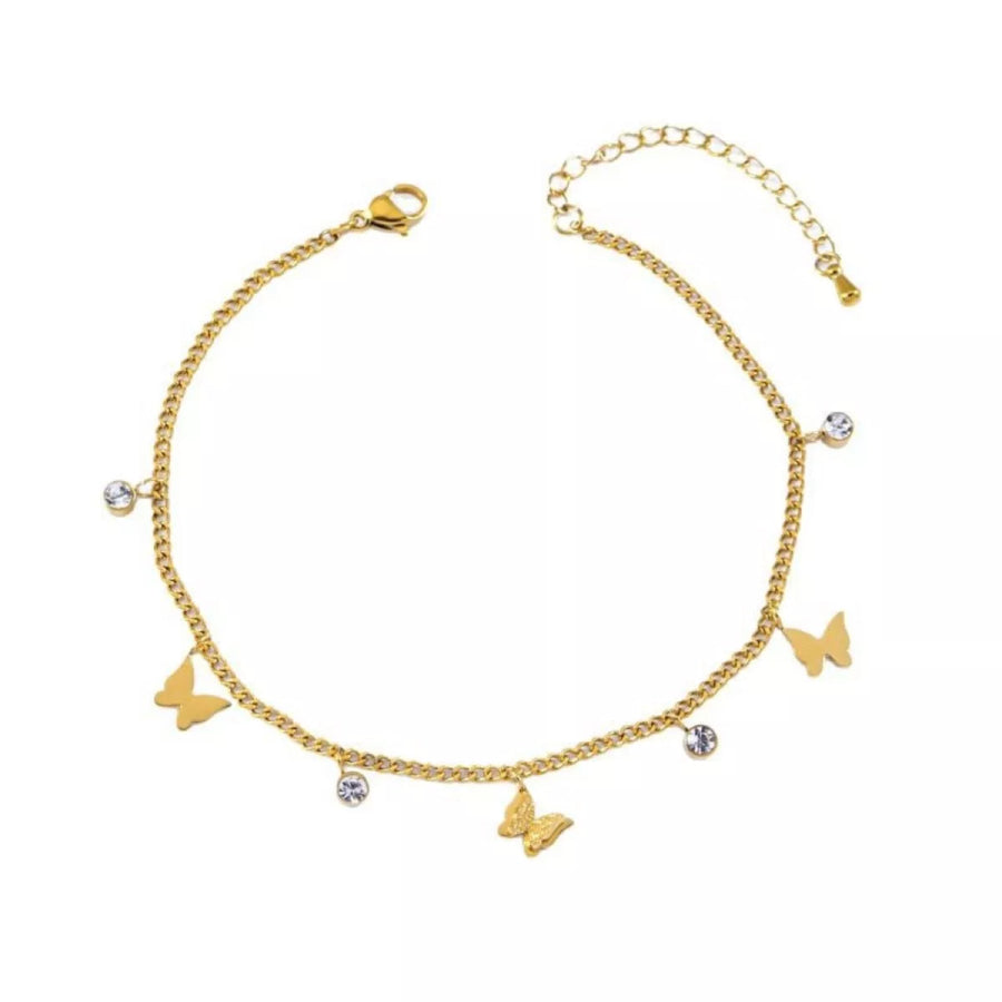 18K Gold-Plated Butterfly Charm Anklet Bracelets Gold / One Size Apparel and Accessories