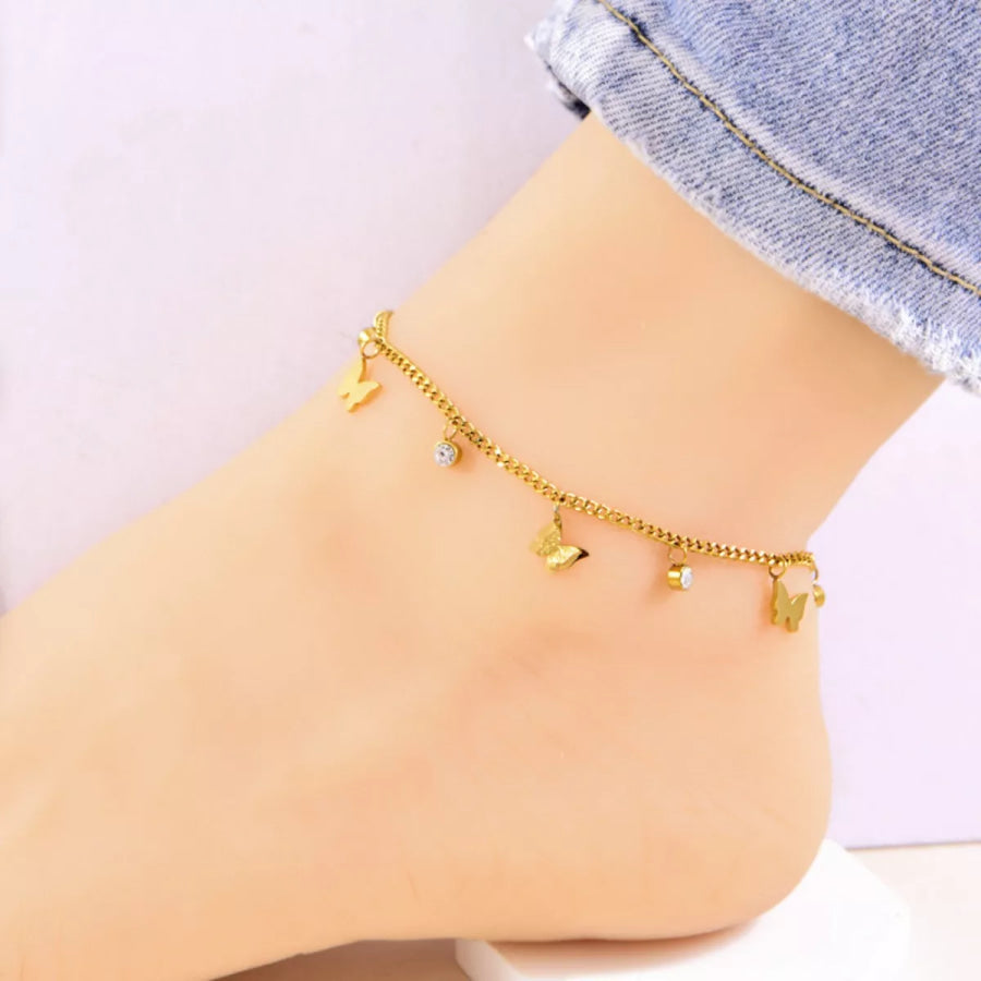 18K Gold-Plated Butterfly Charm Anklet Bracelets Gold / One Size Apparel and Accessories