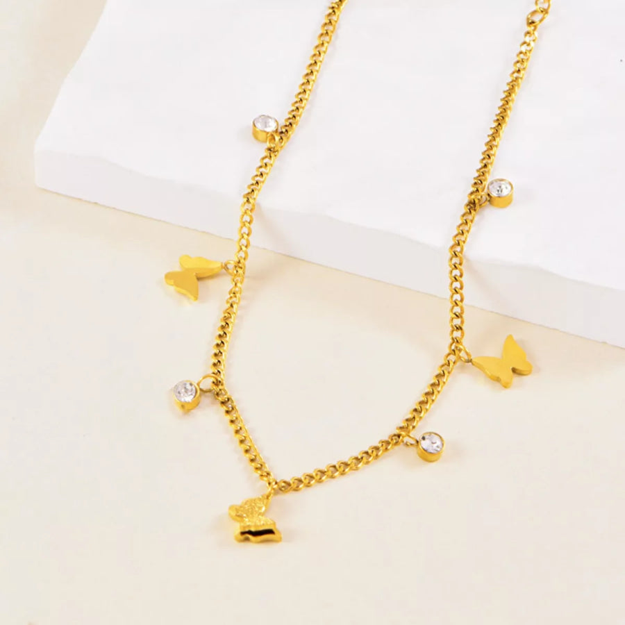 18K Gold-Plated Butterfly Charm Anklet Bracelets Gold / One Size Apparel and Accessories