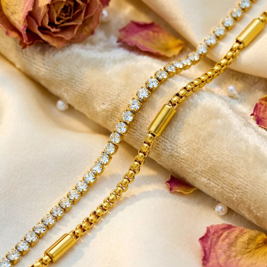 18K Gold-Plated Chain Double Layered Bracelet Gold / onesize Apparel and Accessories