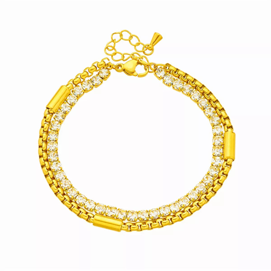 18K Gold-Plated Chain Double Layered Bracelet Gold / onesize Apparel and Accessories