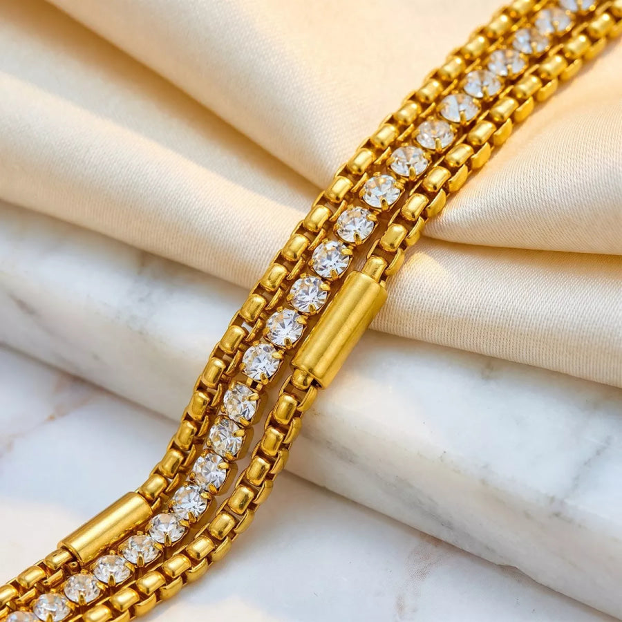 18K Gold-Plated Chain Double Layered Bracelet Gold / onesize Apparel and Accessories