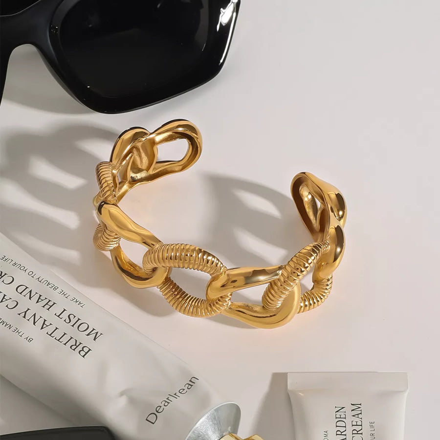 18K Gold-Plated Chain Link Open Bracelet Gold / One Size Apparel and Accessories