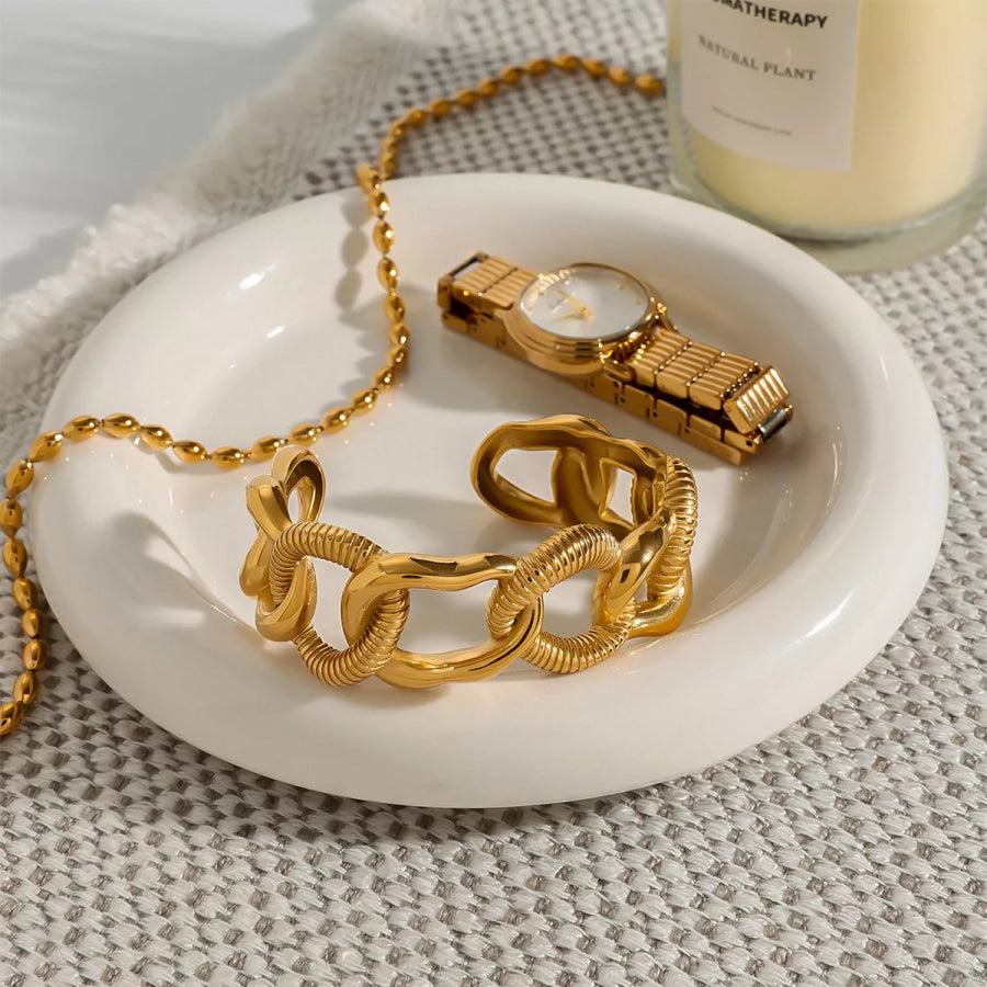 18K Gold-Plated Chain Link Open Bracelet Gold / One Size Apparel and Accessories