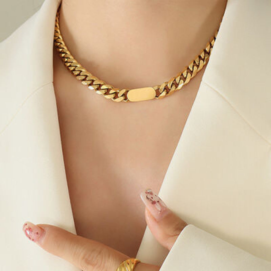 18K Gold - Plated Chain Necklace Gold / One Size Apparel and Accessories