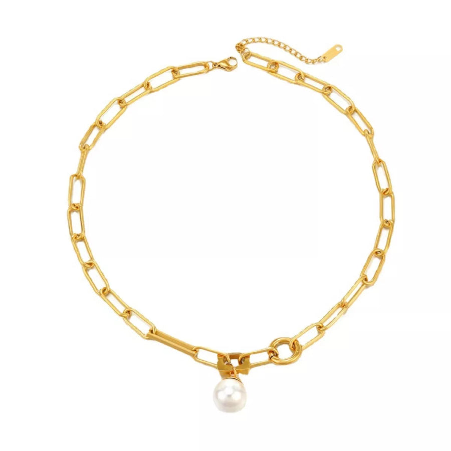 18K Gold-Plated Chain Pearl Necklace Gold / One Size Apparel and Accessories