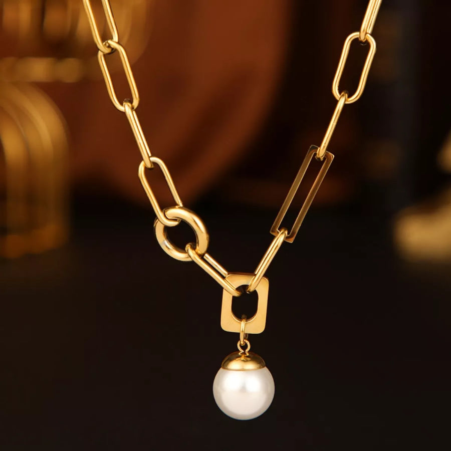 18K Gold-Plated Chain Pearl Necklace Gold / One Size Apparel and Accessories