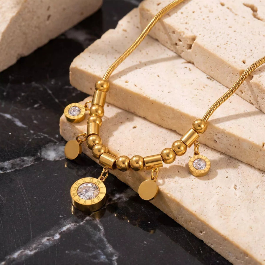 18K Gold-Plated Charm Necklace and Bracelet Jewelry Set Gold / onesize Apparel Accessories