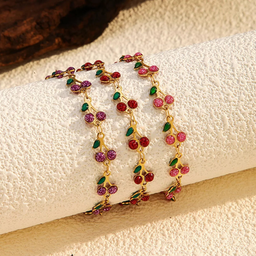 18K Gold-Plated Cherry Charm Bracelet Apparel and Accessories