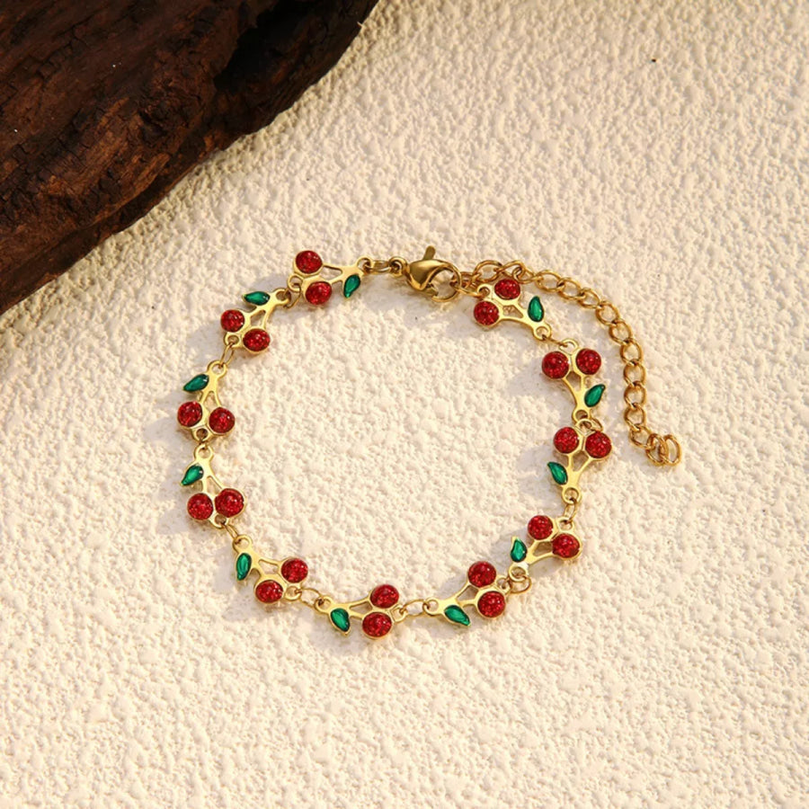18K Gold-Plated Cherry Charm Bracelet Style B / One Size Apparel and Accessories