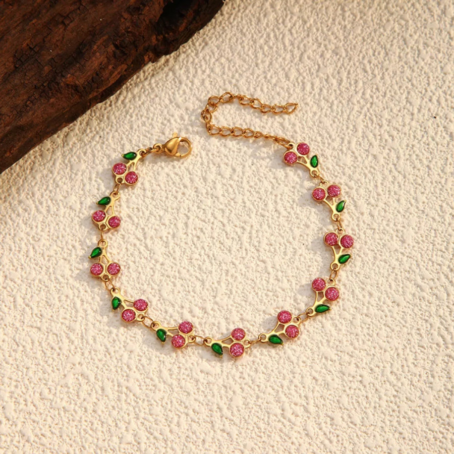 18K Gold-Plated Cherry Charm Bracelet Style C / One Size Apparel and Accessories
