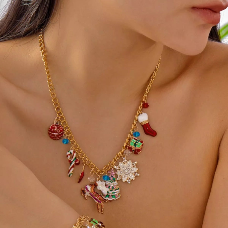 18K Gold-Plated Christmas Charm Necklace Gold / One Size Apparel and Accessories