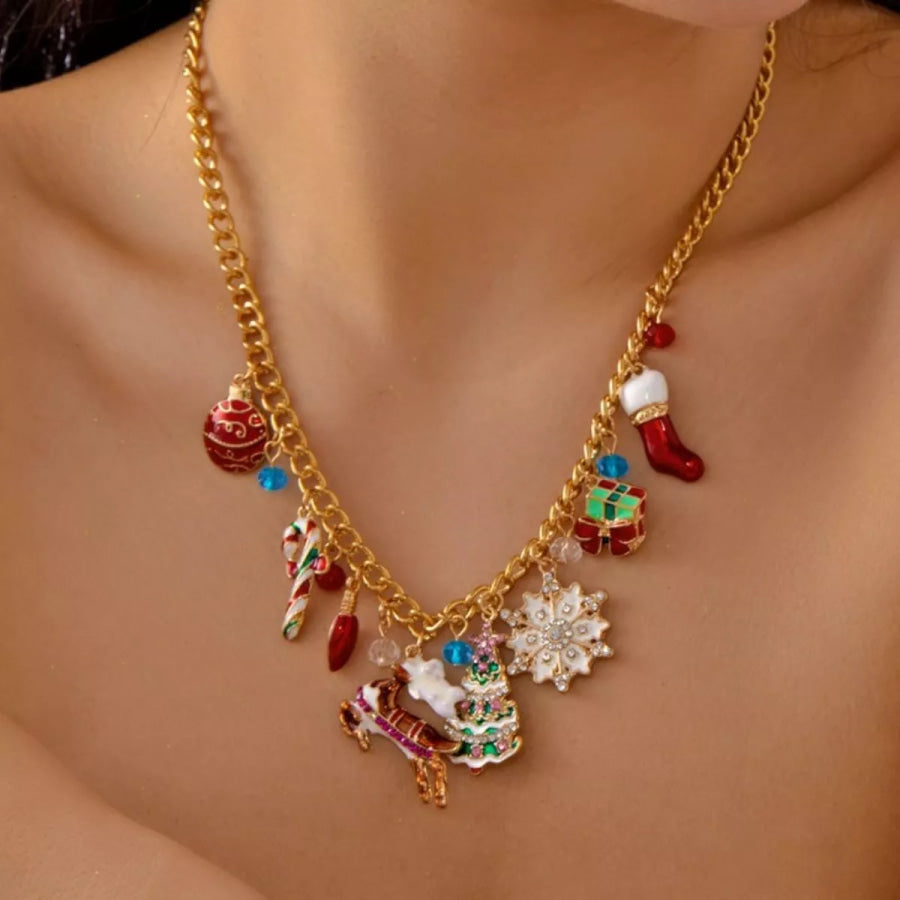 18K Gold-Plated Christmas Charm Necklace Gold / One Size Apparel and Accessories