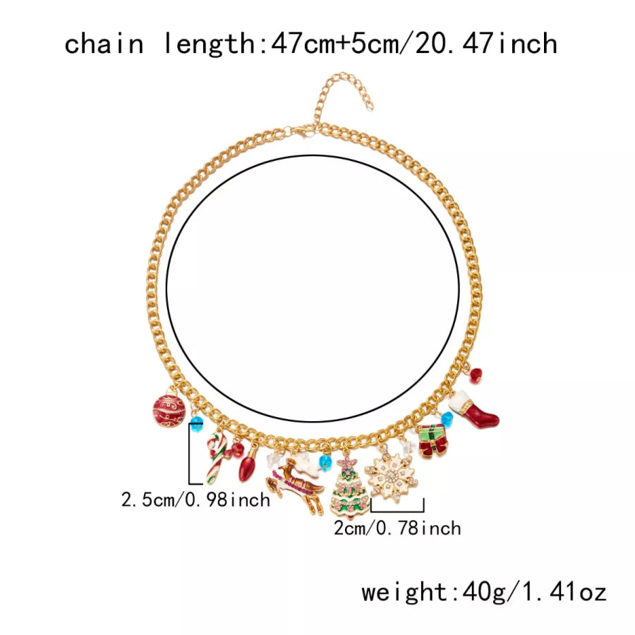 18K Gold-Plated Christmas Charm Necklace Gold / One Size Apparel and Accessories