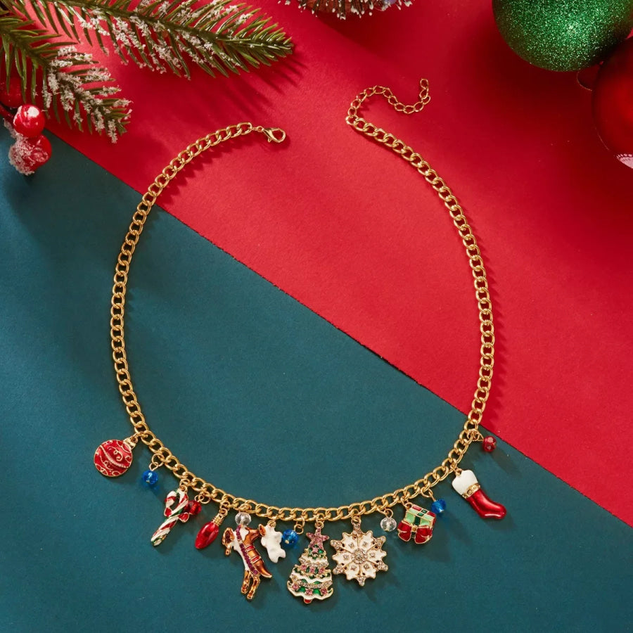 18K Gold-Plated Christmas Charm Necklace Gold / One Size Apparel and Accessories