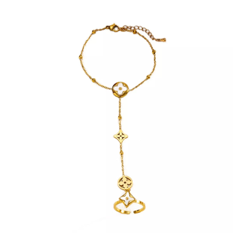 18K Gold-Plated Clover Charm Hand Chain Bracelet Gold / One Size Apparel and Accessories