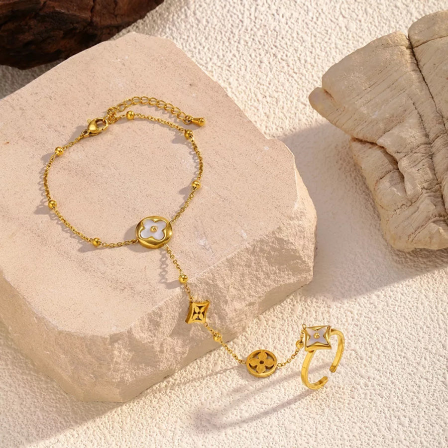 18K Gold-Plated Clover Charm Hand Chain Bracelet Gold / One Size Apparel and Accessories