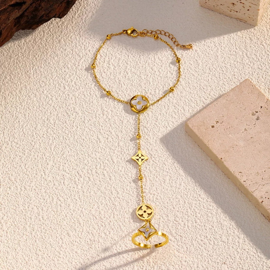 18K Gold-Plated Clover Charm Hand Chain Bracelet Gold / One Size Apparel and Accessories