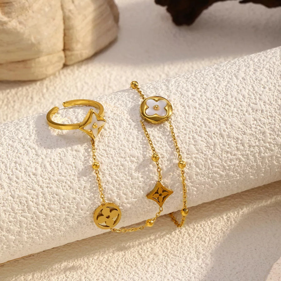 18K Gold-Plated Clover Charm Hand Chain Bracelet Gold / One Size Apparel and Accessories