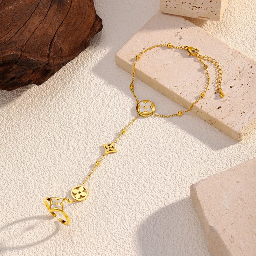 18K Gold-Plated Clover Charm Hand Chain Bracelet Gold / One Size Apparel and Accessories