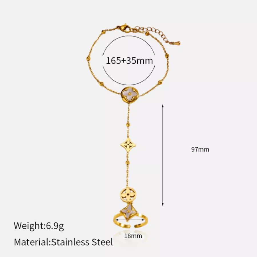 18K Gold-Plated Clover Charm Hand Chain Bracelet Gold / One Size Apparel and Accessories