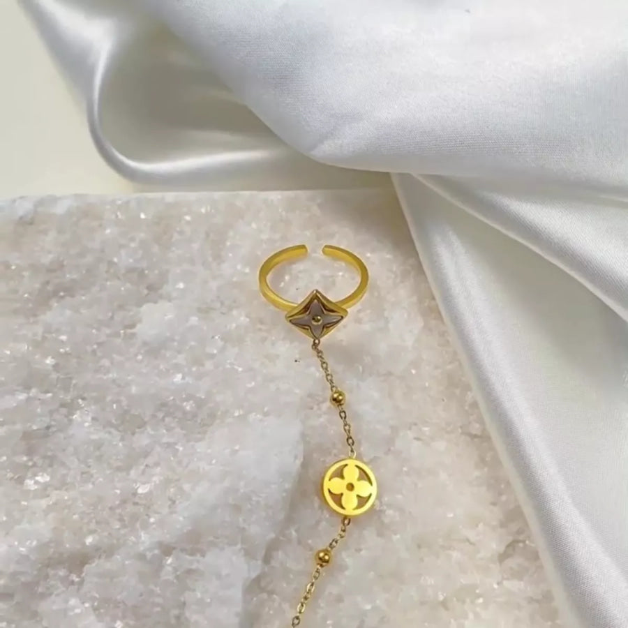 18K Gold-Plated Clover Charm Hand Chain Bracelet Gold / One Size Apparel and Accessories