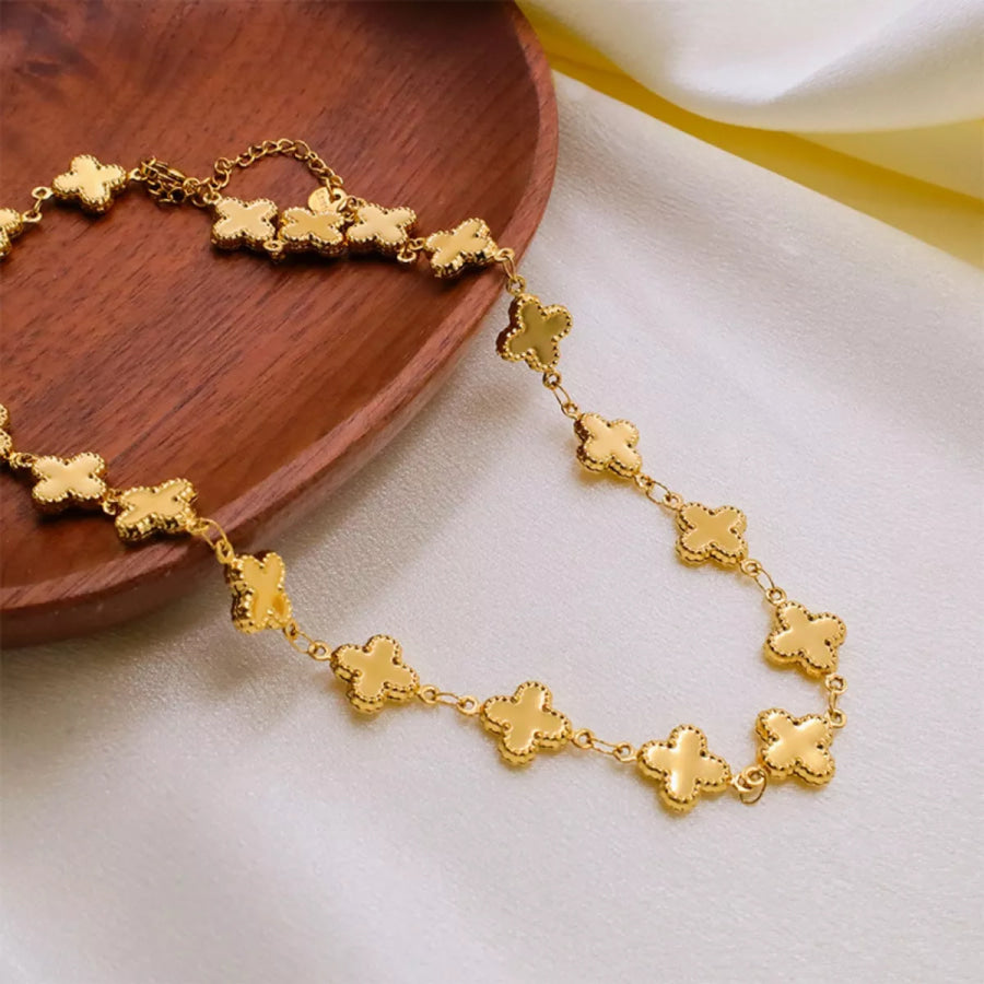 18K Gold-Plated Clover Charm Necklace Gold / One Size Apparel and Accessories