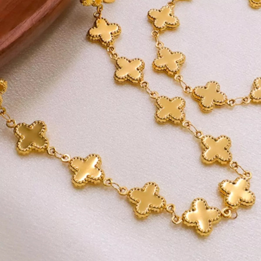 18K Gold-Plated Clover Charm Necklace Gold / One Size Apparel and Accessories