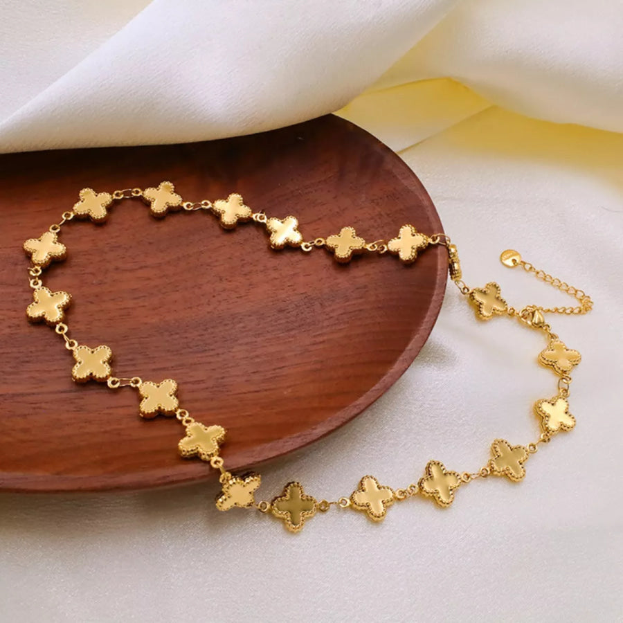 18K Gold-Plated Clover Charm Necklace Gold / One Size Apparel and Accessories
