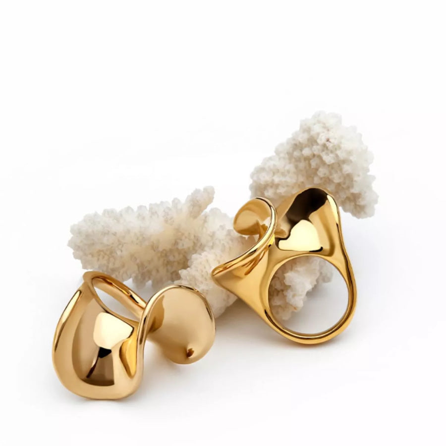 18K Gold-Plated Copper Geometric Sculptural Ring Gold / 9 Apparel and Accessories