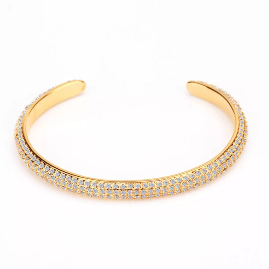 18K Gold-Plated Copper Zircon Open Bracelet Gold / One Size Apparel and Accessories