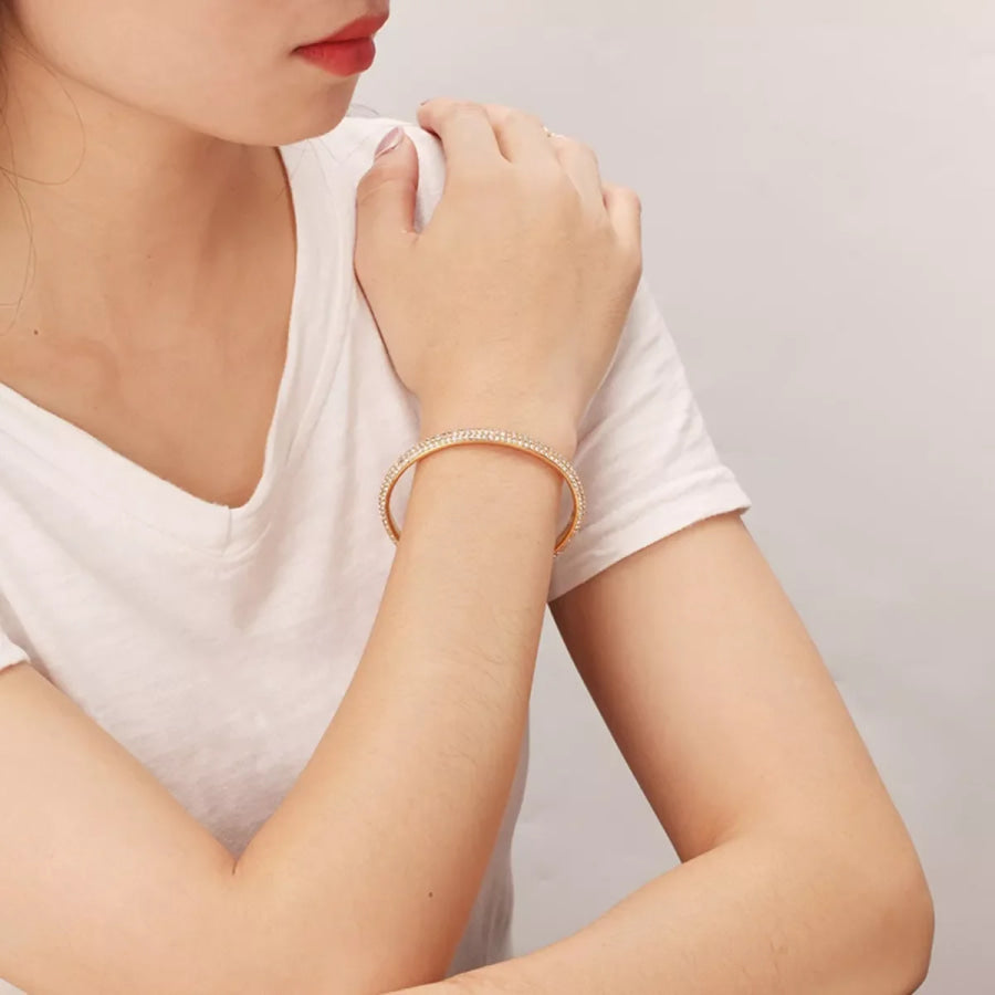 18K Gold-Plated Copper Zircon Open Bracelet Gold / One Size Apparel and Accessories
