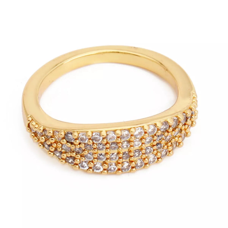 18K Gold-Plated Copper Zircon Round Ring Gold / 7 Apparel and Accessories