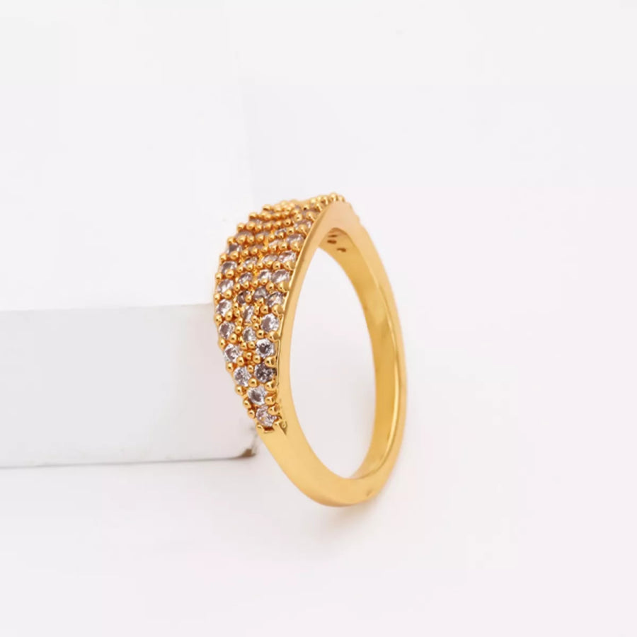 18K Gold-Plated Copper Zircon Round Ring Gold / 7 Apparel and Accessories