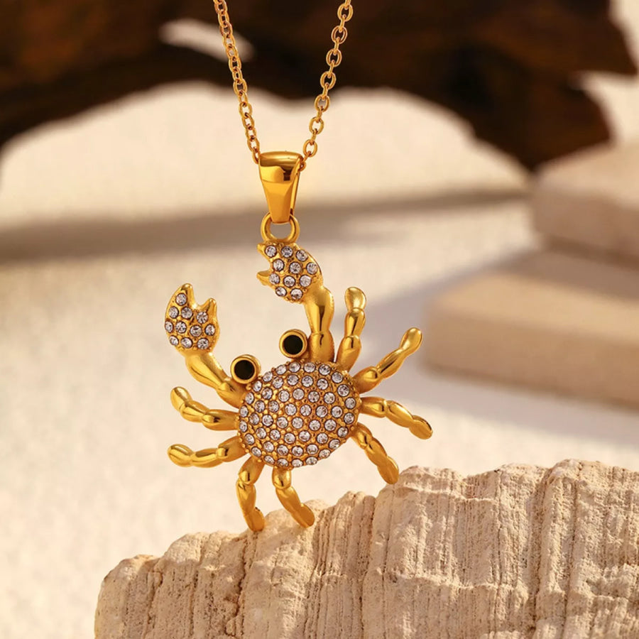 18K Gold-Plated Crab Pendant Necklace Gold / One Size Apparel and Accessories