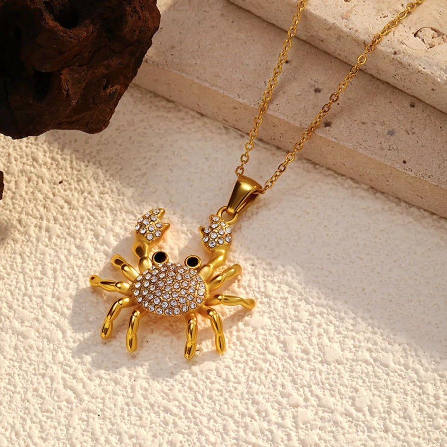 18K Gold-Plated Crab Pendant Necklace Gold / One Size Apparel and Accessories