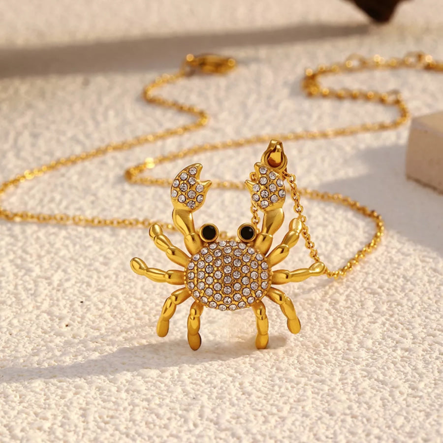 18K Gold-Plated Crab Pendant Necklace Gold / One Size Apparel and Accessories