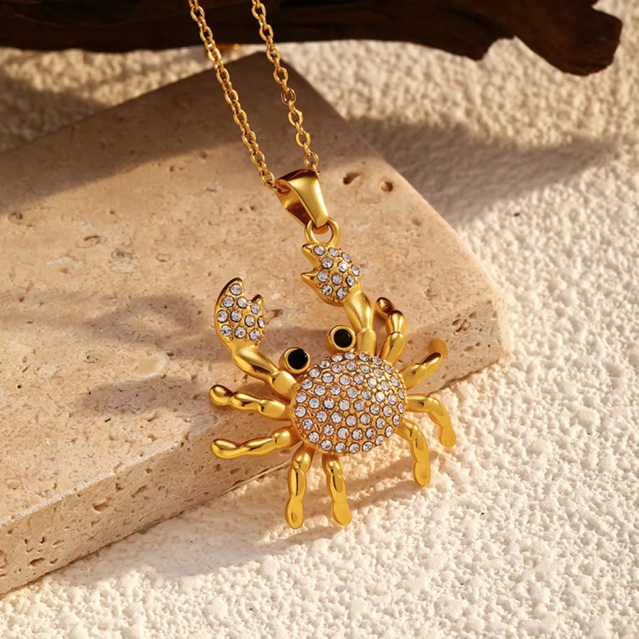 18K Gold-Plated Crab Pendant Necklace Gold / One Size Apparel and Accessories