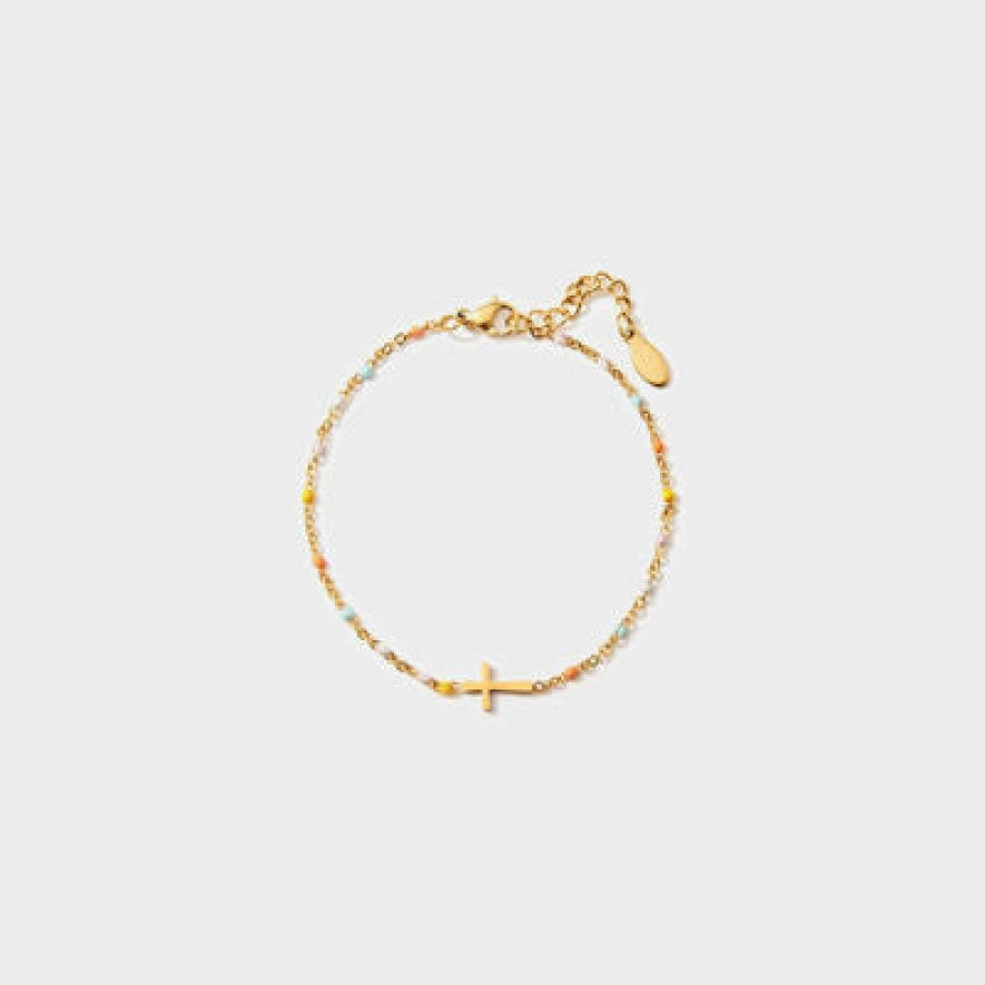 18K Gold-Plated Cross Bead Bracelet Gold / One Size Apparel and Accessories