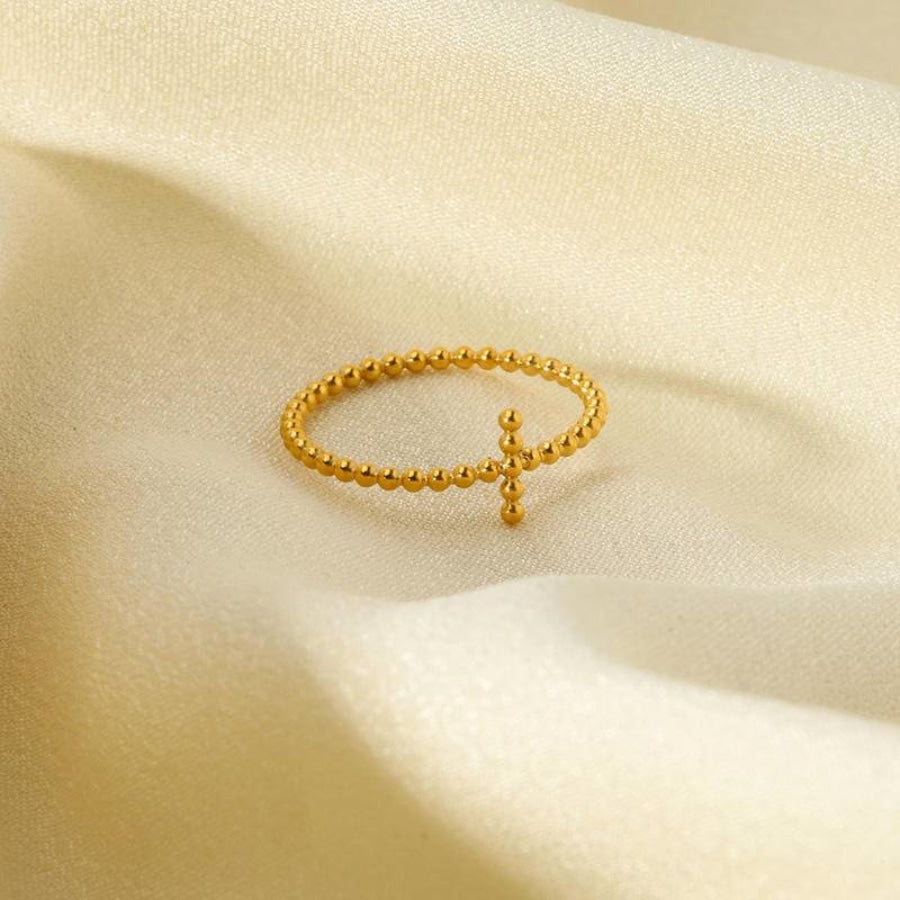 18K Gold Plated Cross Beaded Ring (With Box) Gold / US 6 Midi Rings