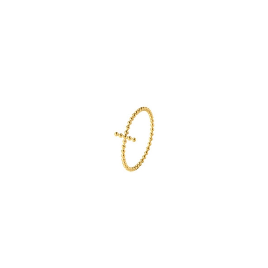 18K Gold Plated Cross Beaded Ring (With Box) Gold / US 6 Midi Rings